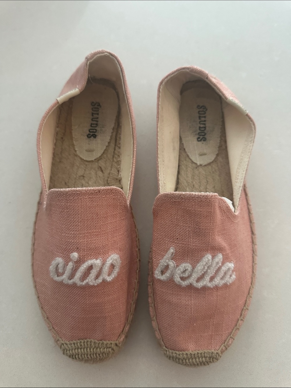 Soludos Pink 'Ciao Bella' Embroidered Espadrille Slip-Ons